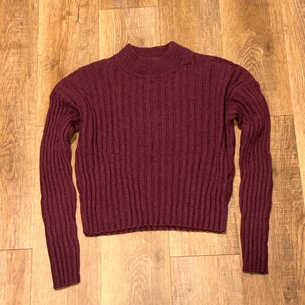 Madewell Burgundy Ribbed Mockneck Wool Blend Sweater NM625 Plum Cabincore M